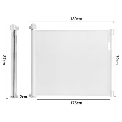 Froadp PVC door guard, retractable baby gate for children and pets, retractable stair safety blind, dog barriers door gate, mobile safety barrier (0-180cm, white)