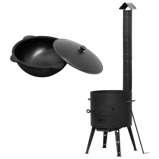 Ø40 Uchag 2mm steel Utschak with chimney flue Utschag camping stove 12L Kazan Round Cassan fire pit field kitchen outdoor kitchen one-pot stove goulash cannon