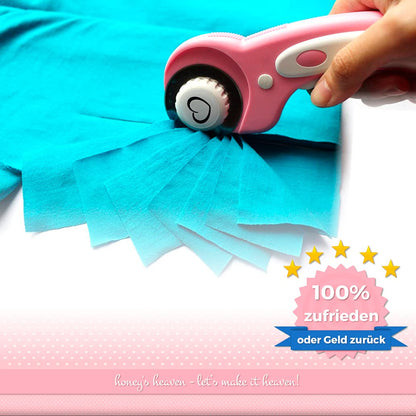 Honey's Heaven 45mm rotary cutter fabric cutter set including cutting mat, replacement blades, fabric clips, patchwork ruler (turquoise/mint, cutting mat in A2 size)