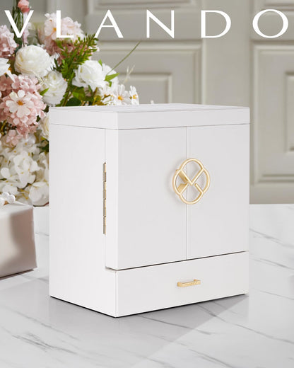 Vlando Jewelry Box Large, French Jewelry Box 6 Layers, Jewelry Organizers Large XXL with Mirror, Drawers, Jewelry Storage for Women, Jewelry Box for Earrings, Necklaces, Watches