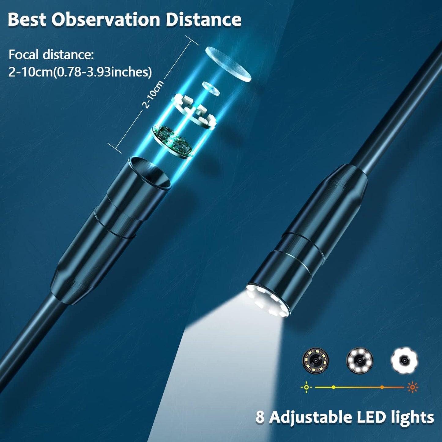 Industrial endoscope, SKYBASIC inspection camera with 4.3-inch screen endoscope camera with 8 LED lights 8 mm IP67 waterproof camera pipe camera endoscope camera 3 brightness adjustable-5m