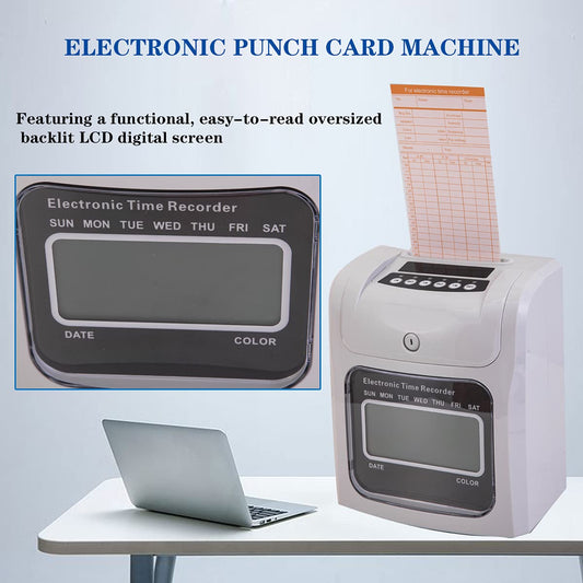CDZHLTG Electronic time clock stamp clock time recording 960SB incl. 50 time clock stamp cards, 2 security keys, 1 power supply with LED display for office, factory, school