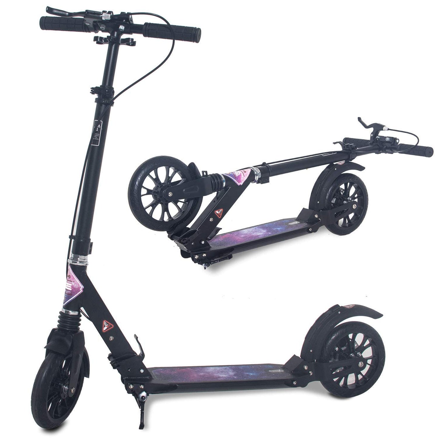 ISE Big Wheel Scooter 200mm Foldable City Scooter with 2 Wheels, Handbrake for Adults and Children, 2 Color Options, High Quality (Starry Sky Style)