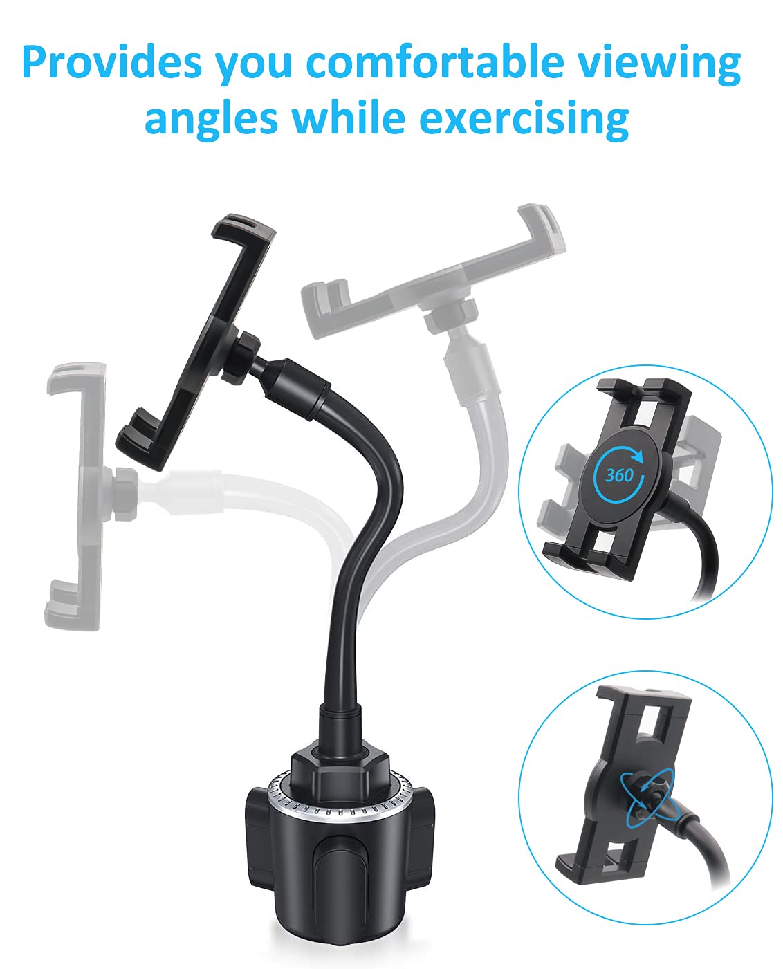 Swan Neck Car Tablet Drink Holder, woleyi Universal Tablet Drink Holder for Car, Truck, Treadmill, Spinning Bike, for iPad Pro 12.9 Air Mini, Galaxy Tabs, iPhone More 4-13" Phone and Tablets