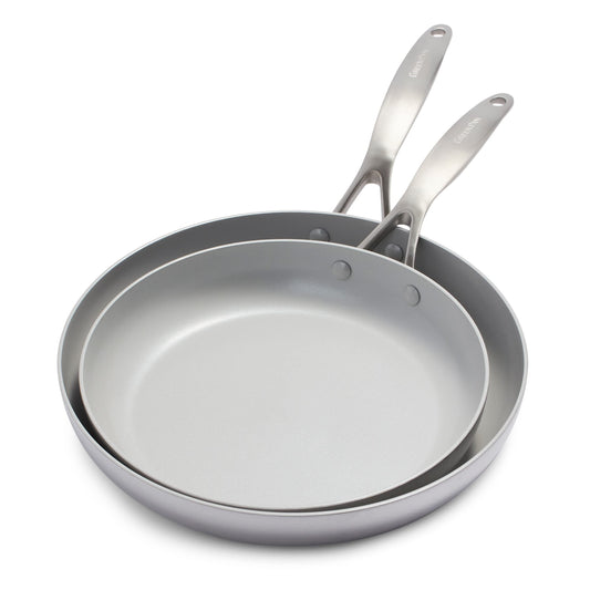 GreenPan Venice Pro Tri-Ply 26cm & 30cm Fry Pan Set, Healthy Stainless Steel Nonstick Cookware, PFAS-free, Multi-layered, Induction, Dishwasher Safe, Oven Safe, Silver