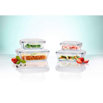 Grizzly glass storage containers 4 pack rectangular containers with lids.