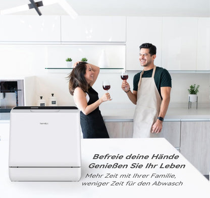 Hermitlux table dishwasher, mini dishwasher can be used with or without water connection, 43 cm wide, space for 4 place settings, suitable for camping, 175 kWh/year, white