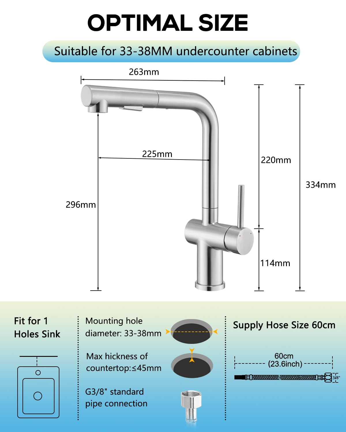 BONADE Kitchen Faucet Pull-Out, High Pressure Kitchen Tap with Sprayer 2 Spray Modes, 360° Rotatable Kitchen Faucet, L Shape Mixer Tap Kitchen, Single Lever Sink Mixer Stainless Steel Brushed