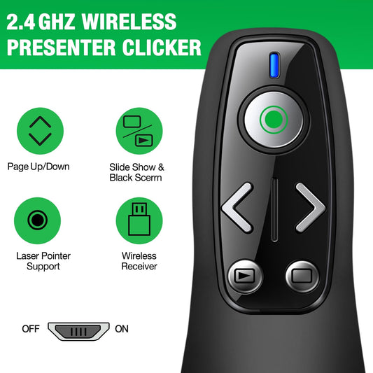 HELLCOOL Green USB C Presenter, 2.4 GHz Wireless PowerPoint Remote with USB C Receiver, Pointer for Presentations, Presentation Remote for Windows/Mac/PowerPoint/Keynote/Google Slides