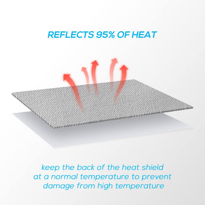 FLASLD Aluminized heat shield mat, thermal barrier, self-adhesive back, heat blanket, 100 x 100 cm, fiberglass insulation, reflective material, high temperature protection.