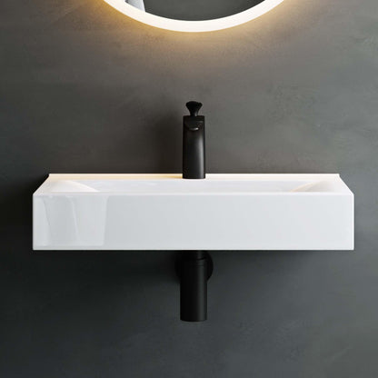 May & May Ceramic White Wall-Mounted washbasin sink with nano-coating/lotus effect. Rectangular dimensions: 61x31x10cm, weight: 118g.