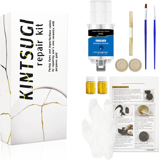 MUFUN Kintsugi Kit, Kintsugi Repair Set, Repair Ceramic Bowls & Vases with Gold Powder Adhesive, Beginner Kintsugi kit, perfect for beginners, easy Kintsugi Craft.