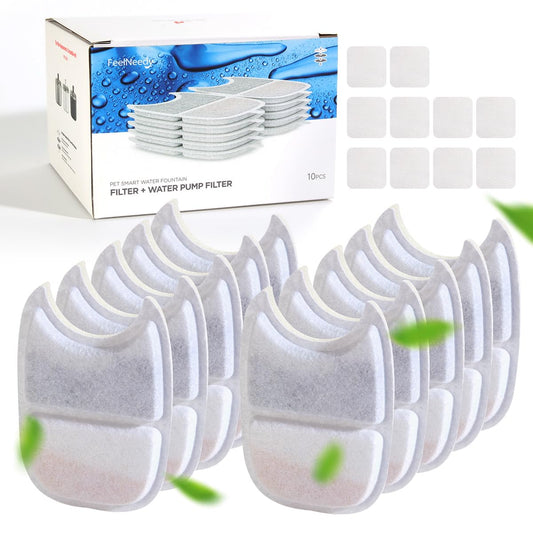 10 pack of replacement filters and pre-filtered sponges for FEELNEEDY 4L cat drinking fountain with motion sensor (YPD-C004)