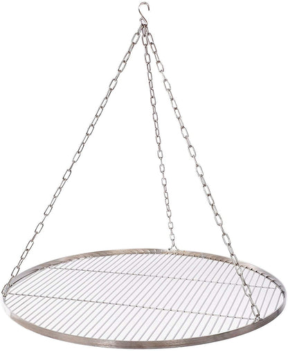 60 cm stainless steel grill grate for tripod BBQ grill with chain and 14 mm rod spacing.
