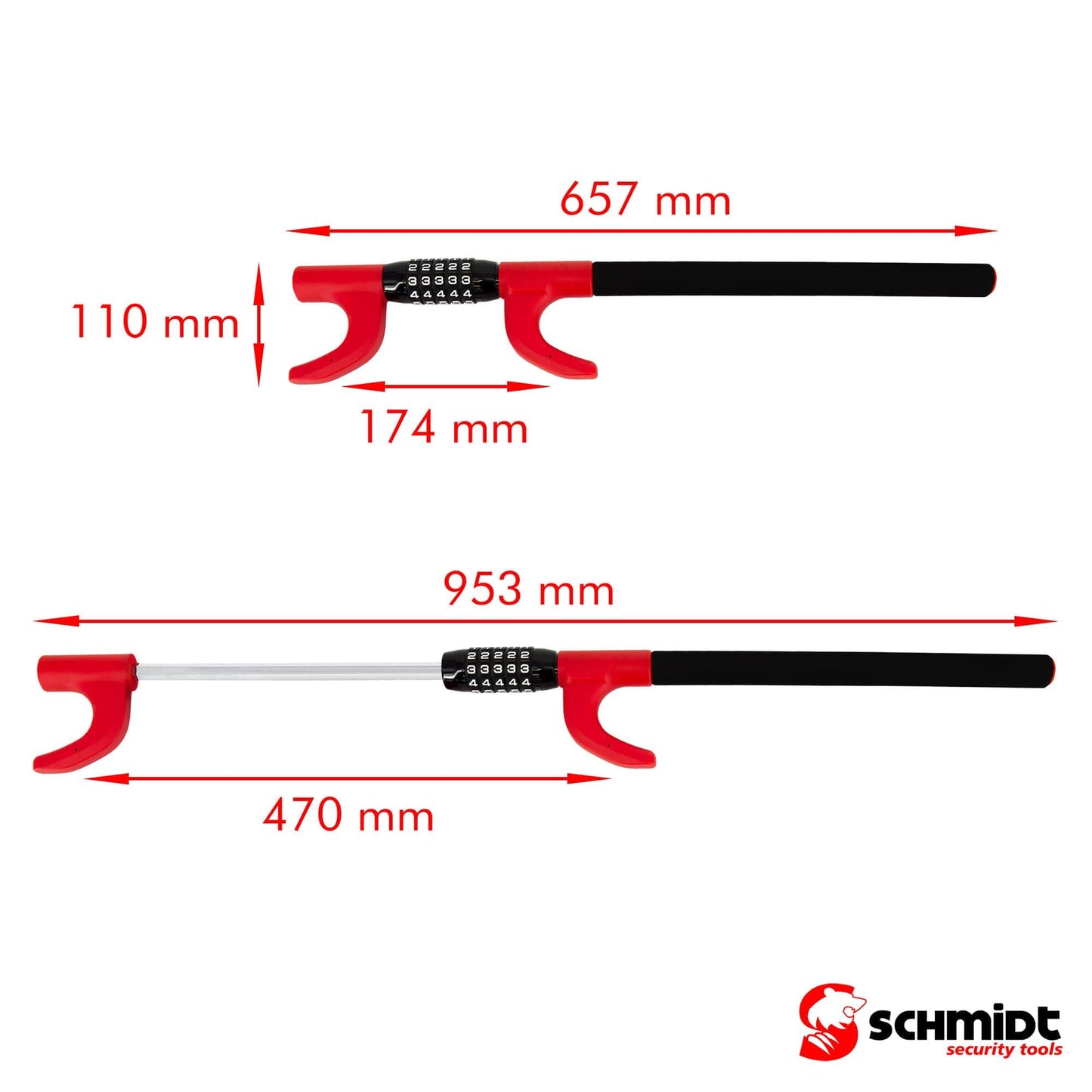SCHMIDT security tools Steering Wheel Lock, Extra Long Steering Wheel Lock, Immobilizer, Car Theft Protection, Steering Wheel Lock with Keyless Combination Lock for Cars, RVs & Trucks