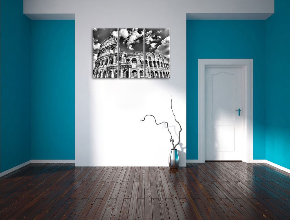 Pixxprint Colosseum during the day in Rome, canvas print 3-part, total size: 120x80cm, wall art, decoration, ready stretched, not a poster.