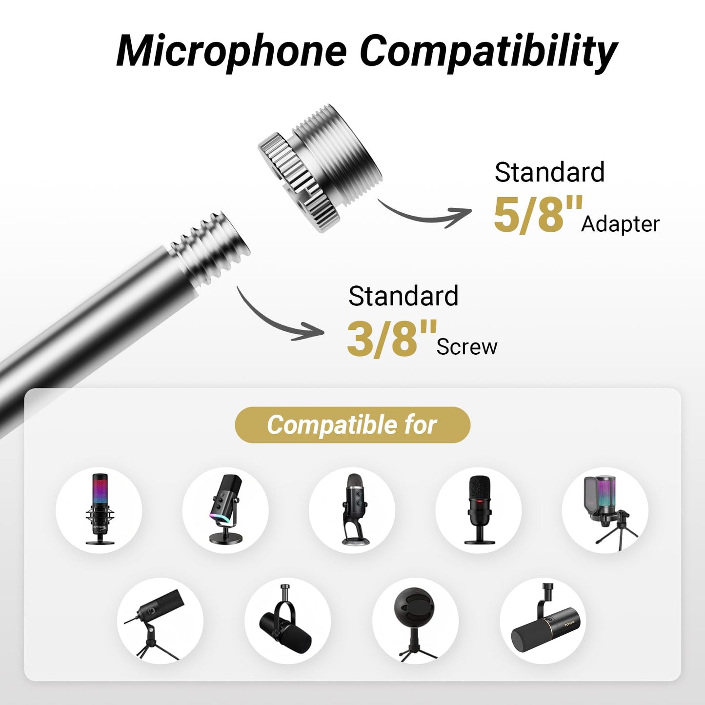 TONOR microphone arm with high compatibility, large microphone arm stand up to 47cm boom arm adjustable microphone arm with improved high-performance clamp, T30