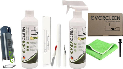 EVERCLEEN 2 GO Made in Germany Screen Cleaner Pro + EVERCLEEN Screen Cleaner 500ml + Refill + 4in1 Cleaning Tool + Microfiber Cloth Vegan Cleaner. For tablet displays smartphones