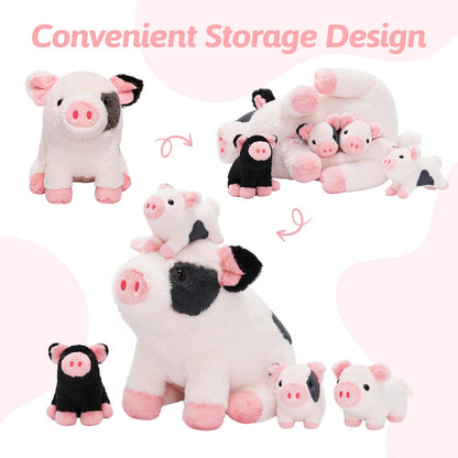 OUOZZZ 5 pieces pig plush toy, 23cm soft pig stuffed toy with 4 baby piglets inside - party birthday gift lucky pig decor for kids