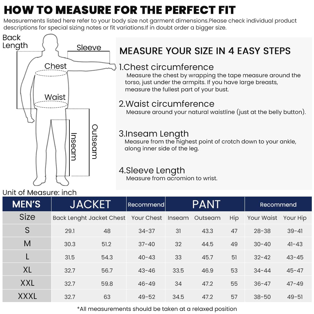 ILM Motorcycle Rain Suit Men Waterproof Rain Jacket Abrasion Resistant, 6 Pockets, 2-Piece Set with Jacket and Pants.