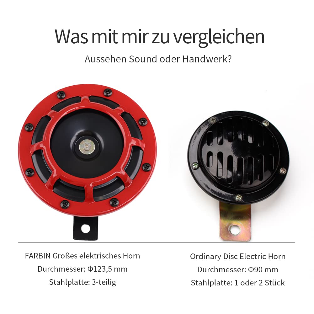 Car horn 12 volt high/low tone dual horn kit with red protective grille. Metal twin horns kit for car motorcycle, red set high/low tone.