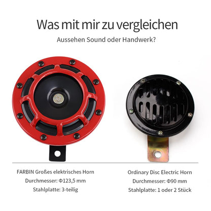 Car horn 12 volt high/low tone dual horn kit with red protective grille. Metal twin horns kit for car motorcycle, red set high/low tone.