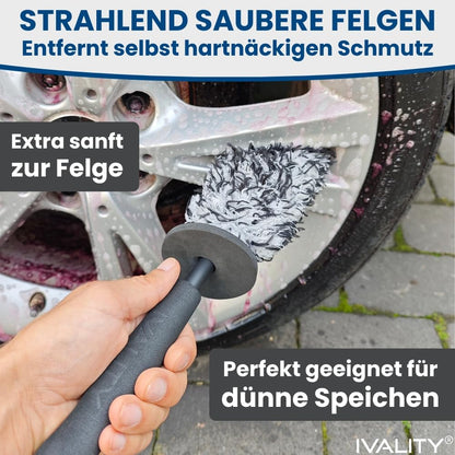 Ivality® Microfiber Wheel Brush Ultra-thin - Standard 36 cm - For a gentle cleaning - Ideal for high-quality wheels - Wheel cleaner Microfiber Wheel Brush Alloy Wheels Auto Wheel Brush