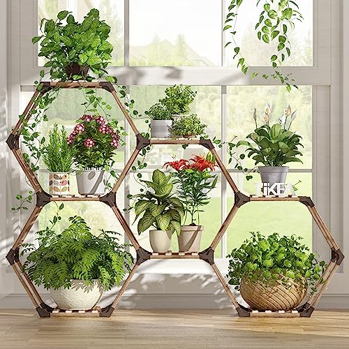 Tikea Hexagon Flower Stand Plant Stand for Indoor and Outdoor, Wood Creative DIY Plant Shelf Flower Shelf for Window, Corner, Living Room, Balcony, Garden, Office (#7 Stages)