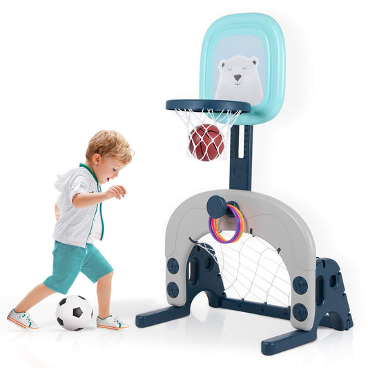 Hadwin Kids Basketball Hoop Set, 3-in-1 adjustable basketball stand & soccer goal & throwing game for toddlers, sports for boys and girls, suitable for indoor use.