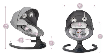 MoMi KENANI baby bouncer for children up to 9 kg, foldable, with remote control & Bluetooth for connecting to smartphone, battery or power connection, with 5-point safety harness, sunshade, insect net