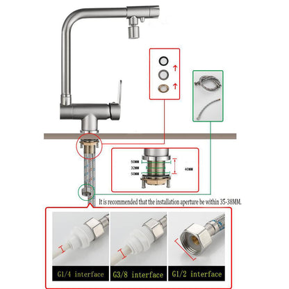 SJQKA-3 Way Kitchen Faucet, In-front-of-window Kitchen Tap, 360° Rotatable Kitchen Tap, 3 In 1 Mixing Faucet for Water Filter, Made of High Quality Brass (Brushed)