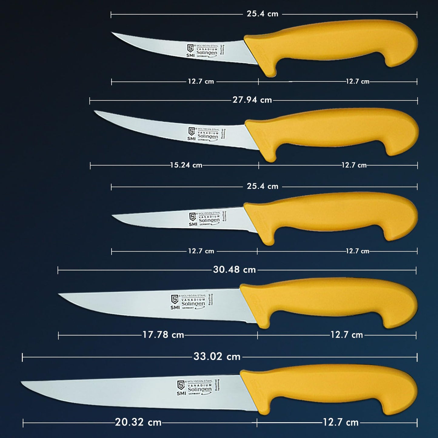 SMI 6-piece kitchen knife set Solingen butcher knife chef's knife boning knife slaughtering knife premium quality German molybdenum steel 1.4116 Solingen / GERMANY