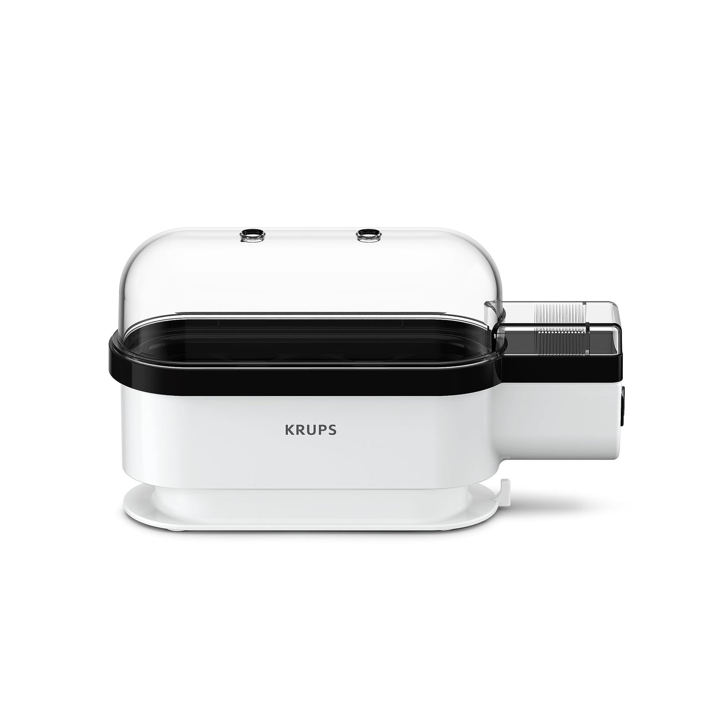 Krups Ovomat Trio egg cooker, For up to 3 eggs, Includes water measuring cup with egg piercer, egg holder, signal tone, EG234115, White/Black