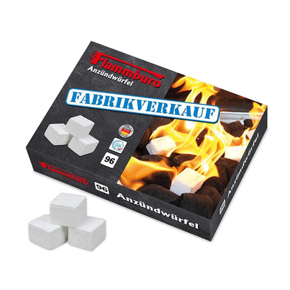 FLAMMBURO 1152 piece Paraffin Firelighters (12 x 96 cubes) from German manufacturer, for grills, fireplaces, stoves, Made in Germany - 12 boxes x 96 cubes