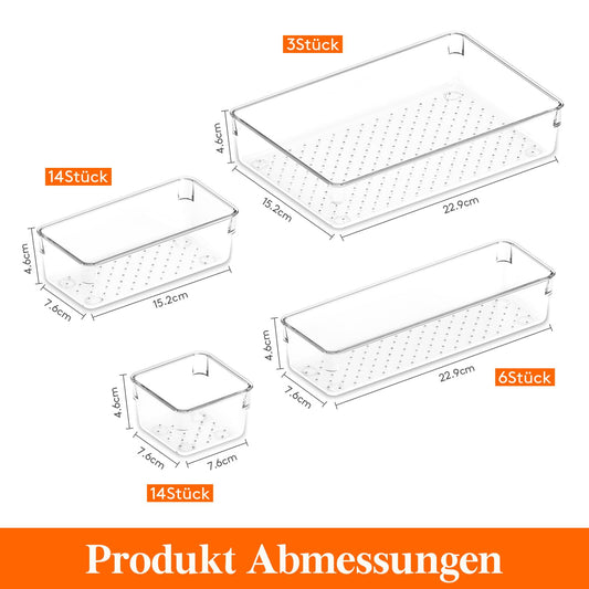 Lifewit 37-Piece Clear Plastic Drawer Organizer, Desk Drawer Dividers, Trays, Dresser Storage Bins Separator Box for Makeup, Jewelry, and Gadgets, Bedroom, Bathroom, Office.