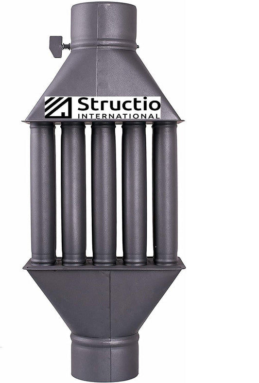Exhaust air heat exchanger, warm air exchanger, smoke gas cooler 130mm black stove pipe chimney pipe energy saving easy cleaning easy installation exhaust pipe 5 pipes baffles made of steel sheet (ø 130 mm)
