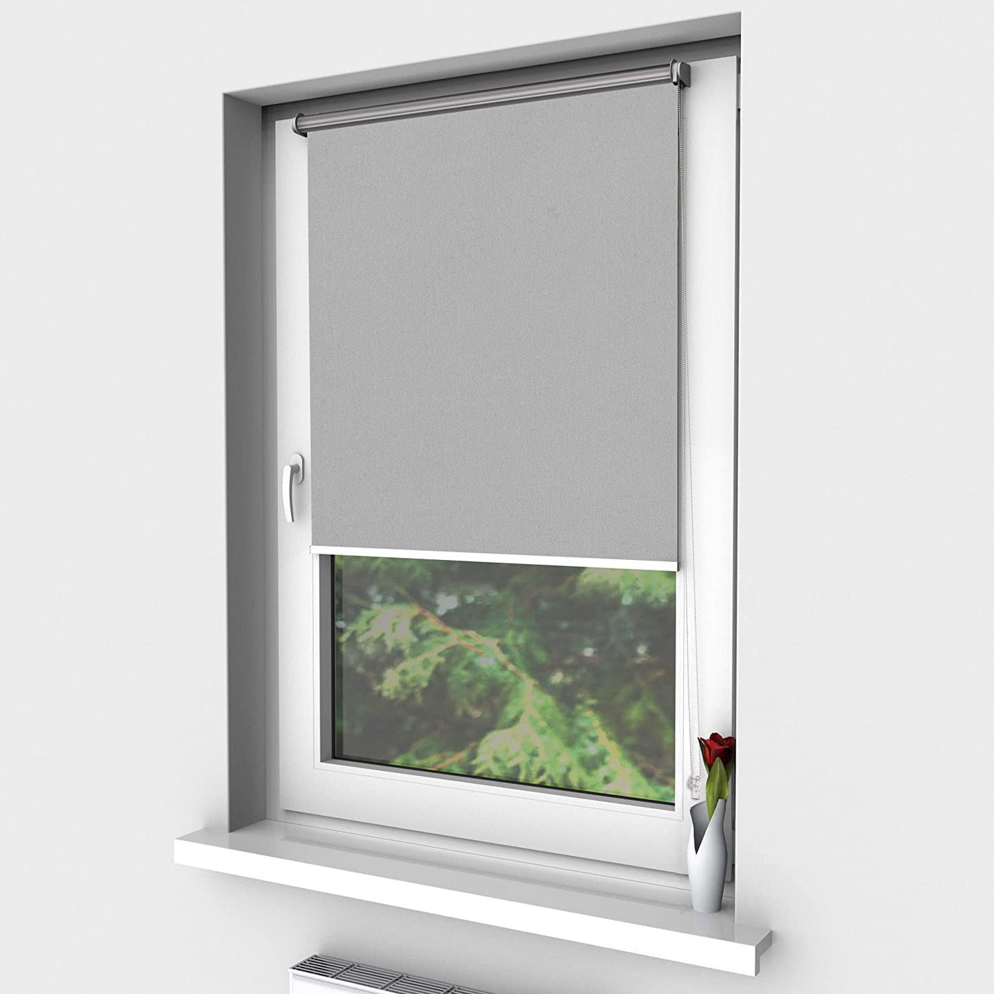 Home-Vision® Blackout Roller Blind Clamp Fix, no drilling with clamp supports, window blind, side pull blind, blackout blind, lightproof thermal blind (Grey, W125cm x H150cm)