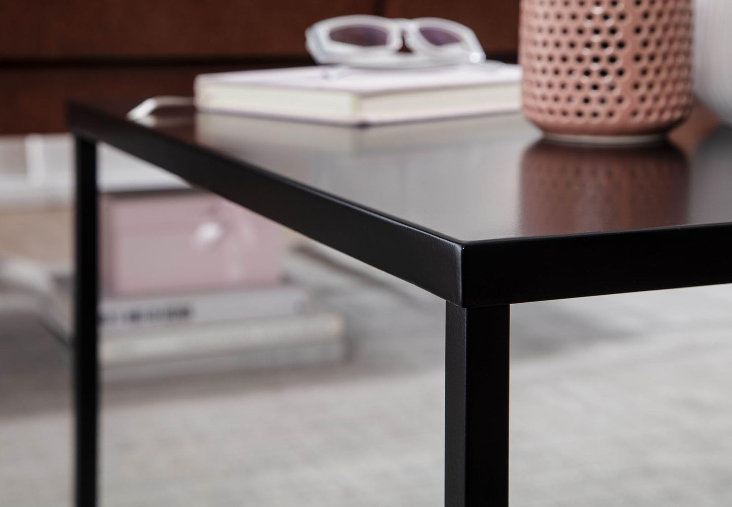 FineBuy coffee table 60x60x40 cm metal living room table industrial black, square side table, lounge table steel, square end table