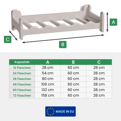 ARTECSIS stackable wine rack made of plastic for 72 bottles, sturdy bottle rack in restaurant quality, modular expandable, granite grey.