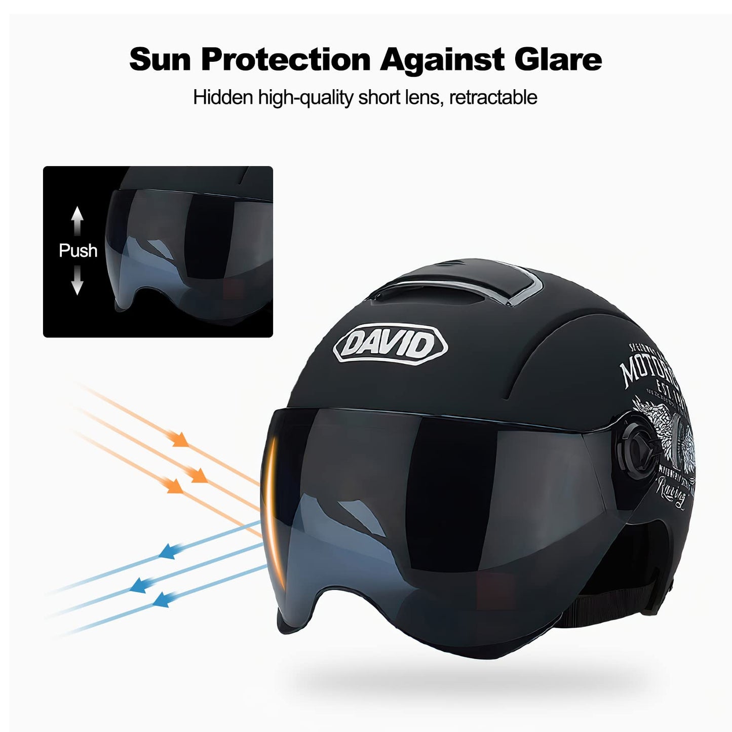 Ergocar Classic Open Face Helmet, Half Helmet with Sun Visor, 709abs Shell Combined with EPS Buffer Layer for Better Riding Protection (Matte Black)