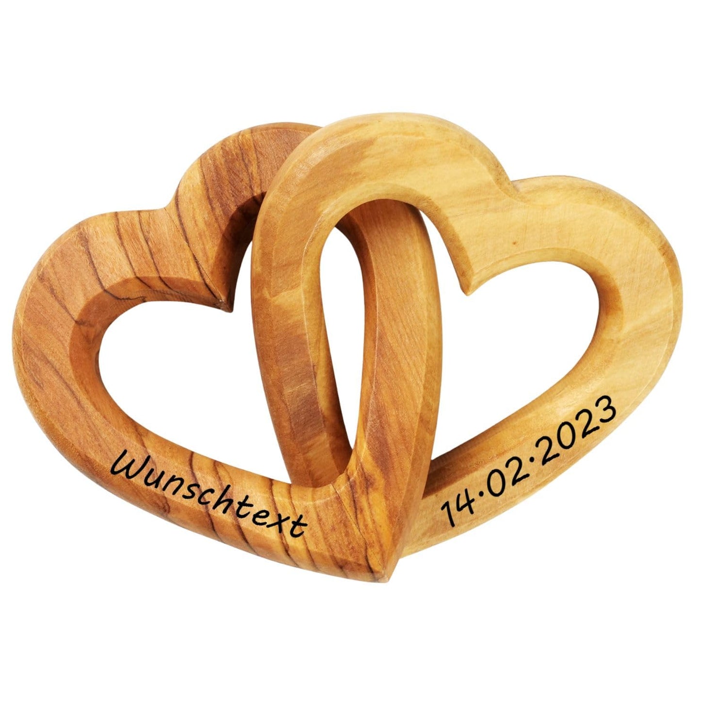 Kassis Gift Items Personalized Olive Wood Hearts for bride and groom, for Valentine's Day, anniversary, wedding day, birthday - connected wooden hearts - wedding gift - (7.50 cm)