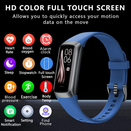 Fitness tracker for men and women, 24/7 heart rate, step counter, IP68 waterproof activity tracker with 25 sport modes, 1.1-inch AMOLED touch color screen for Android and iOS phones.