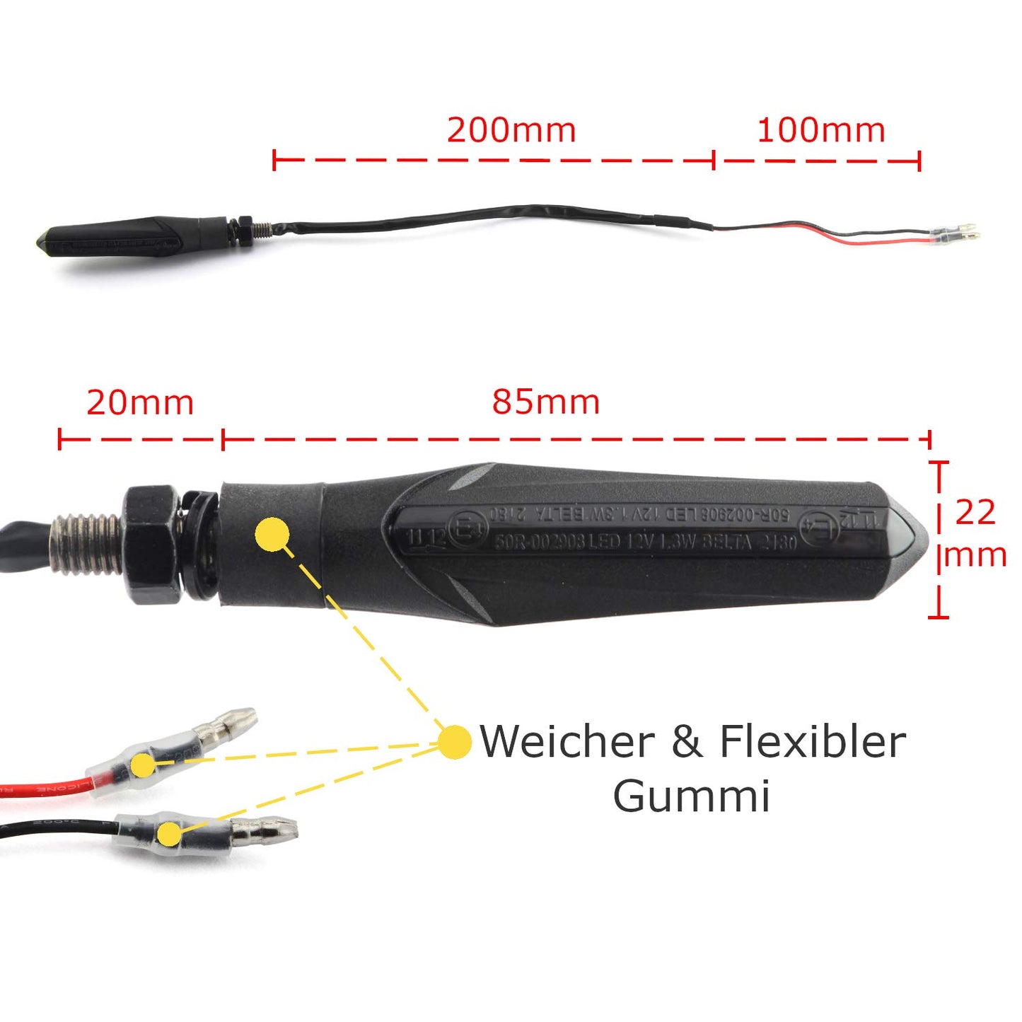 Area1 Motorcycle LED turn signals E-marked running light effect 2 pieces/M8 for e.g. 790 Duke 390 Duke 690 SMC/R MT07 MT09 MT125 Z900 Z650 Z500 Z125 CMX CB Hornet SV650 GSXS R12 S1000 F750GS R1250GS Tuono