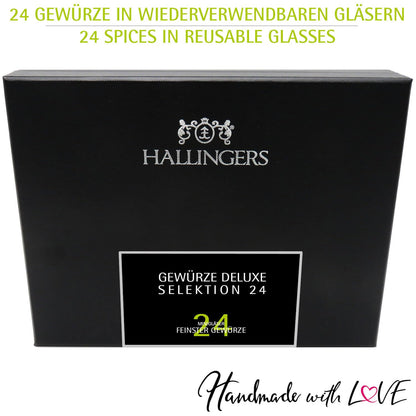 Hallinger's Deluxe Selection 24 - Spice Gift Set handmade, 24 spices from around the world (Set) - Christmas gift ideas & gift Advent calendar | New home congratulations Friendship Get well soon.