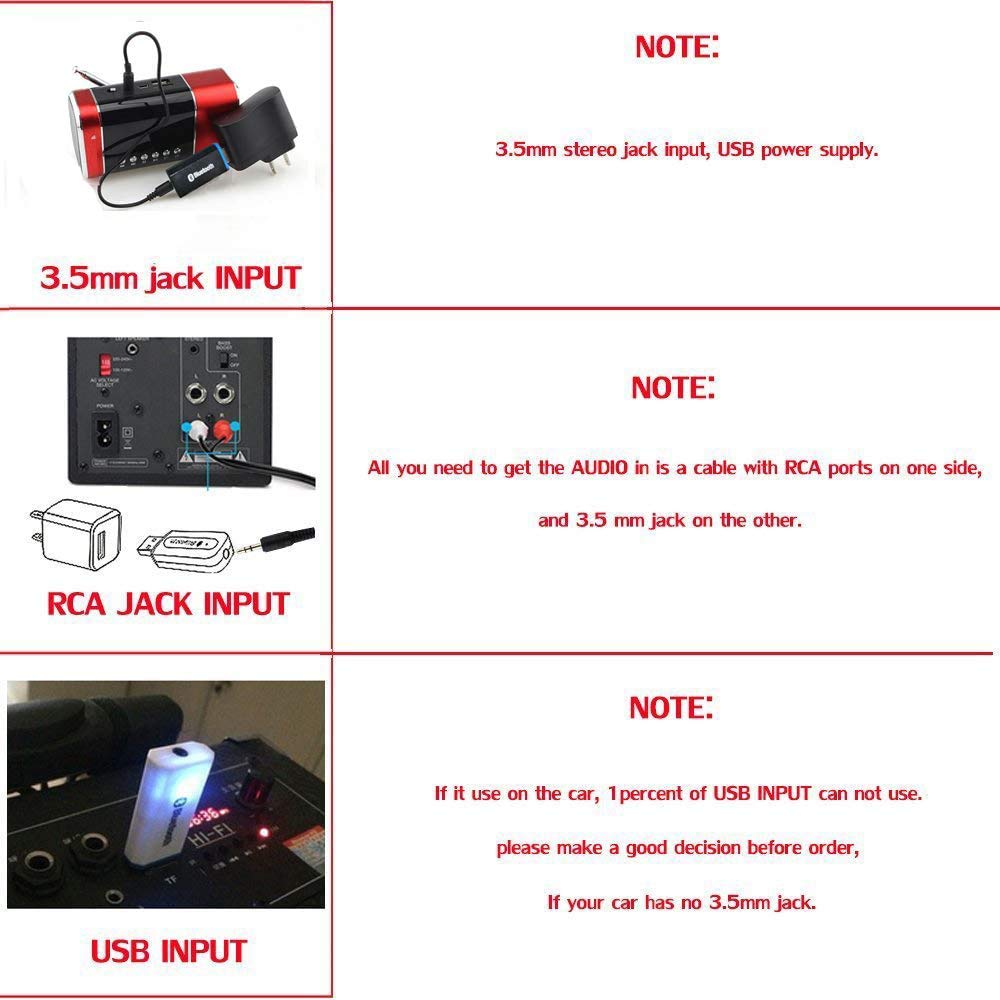 Bluetooth receiver for car, home stereo wireless music adapter for portable speakers, (AUX IN) with 3.5mm cable (H) LY-New