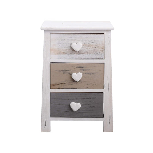 Rebecca Mobili wooden dresser, nightstand in shabby style, 3 drawers, suitable for bedroom or bathroom, wood, white and grey - dimensions: 57.5 x 37 x 27 cm (HxLxW) - item RE4161.