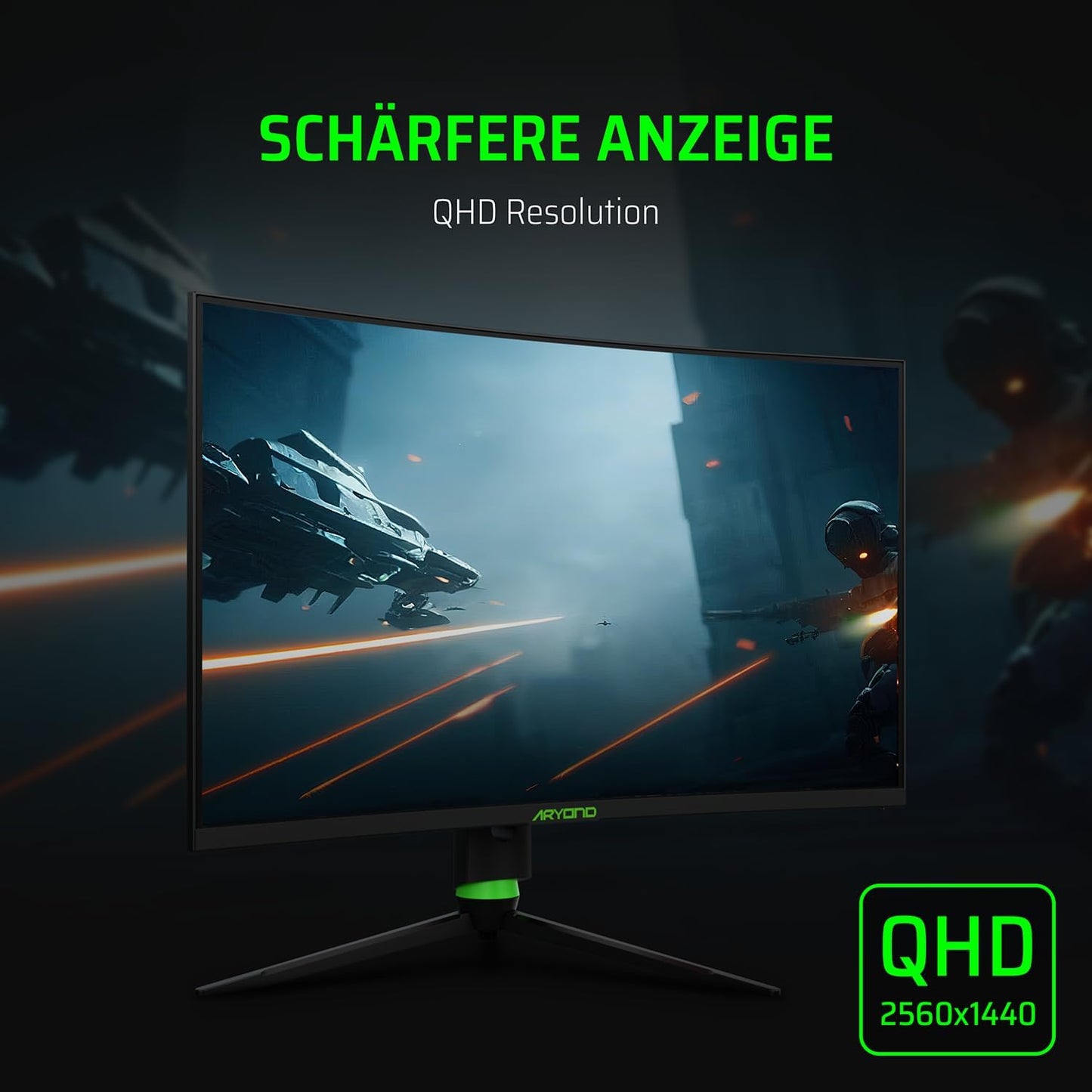 Aryond A32 V2 Curved Gaming Monitor, 32 inch (80cm), 180Hz, 1500R, QHD (2560x1440), 1ms, HDR, FreeSync & G-Sync, 122% SRGB, Eye Care, Built-in Speaker, HDMI, Display Port, Height Adjustable.