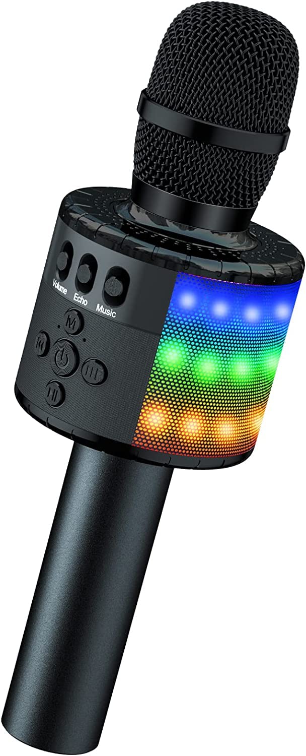 BONAOK Karaoke Microphone for Kids, Home KTV Bluetooth Karaoke Machine, Portable Kids Karaoke Microphone, Party Speaker for Smartphone PC (Q78 Black)