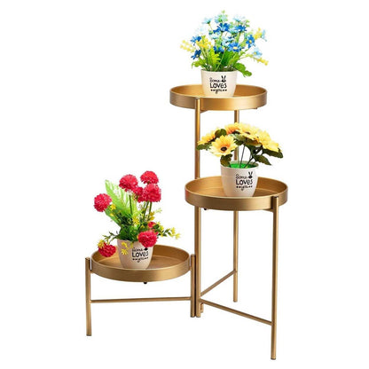 SUPTAIN 3 tier metal plant stand, flower stand with three removable trays, Multi-layer plant shelf flower shelf plant stairs for living room corner balcony terrace courtyard, Gold