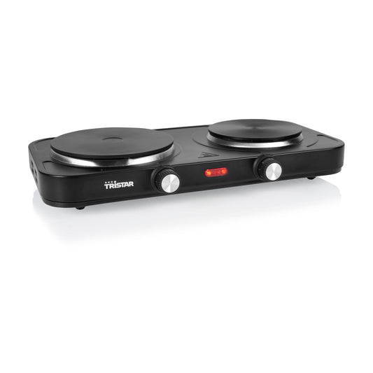 Tristar Portable Cooktop - Double Burner - For student housing, camping, American cuisine - 15.5 and 18.5 cm diameter - Adjustable thermostat - 2500 W - KP-6152